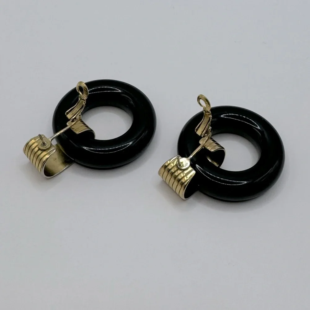 NAPIER Vintage Black & Gold Door Knocker Earrings - Picture 10 of 13